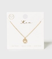 New Look Gold Diamante Heart Mum Gift Necklace